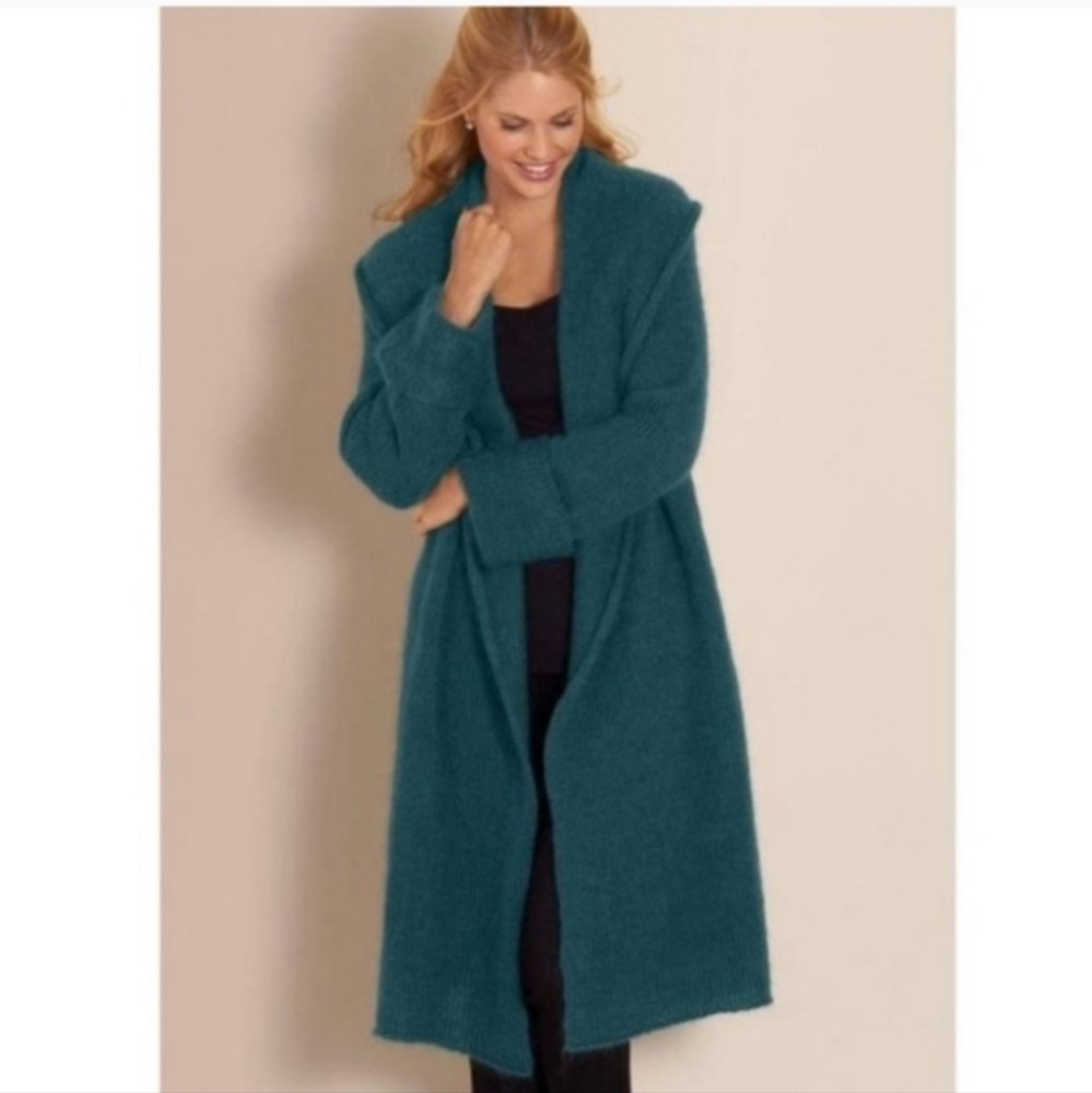 Soft Surroundings Telluride Topper Teal Wool Mohair Duster long cardigan